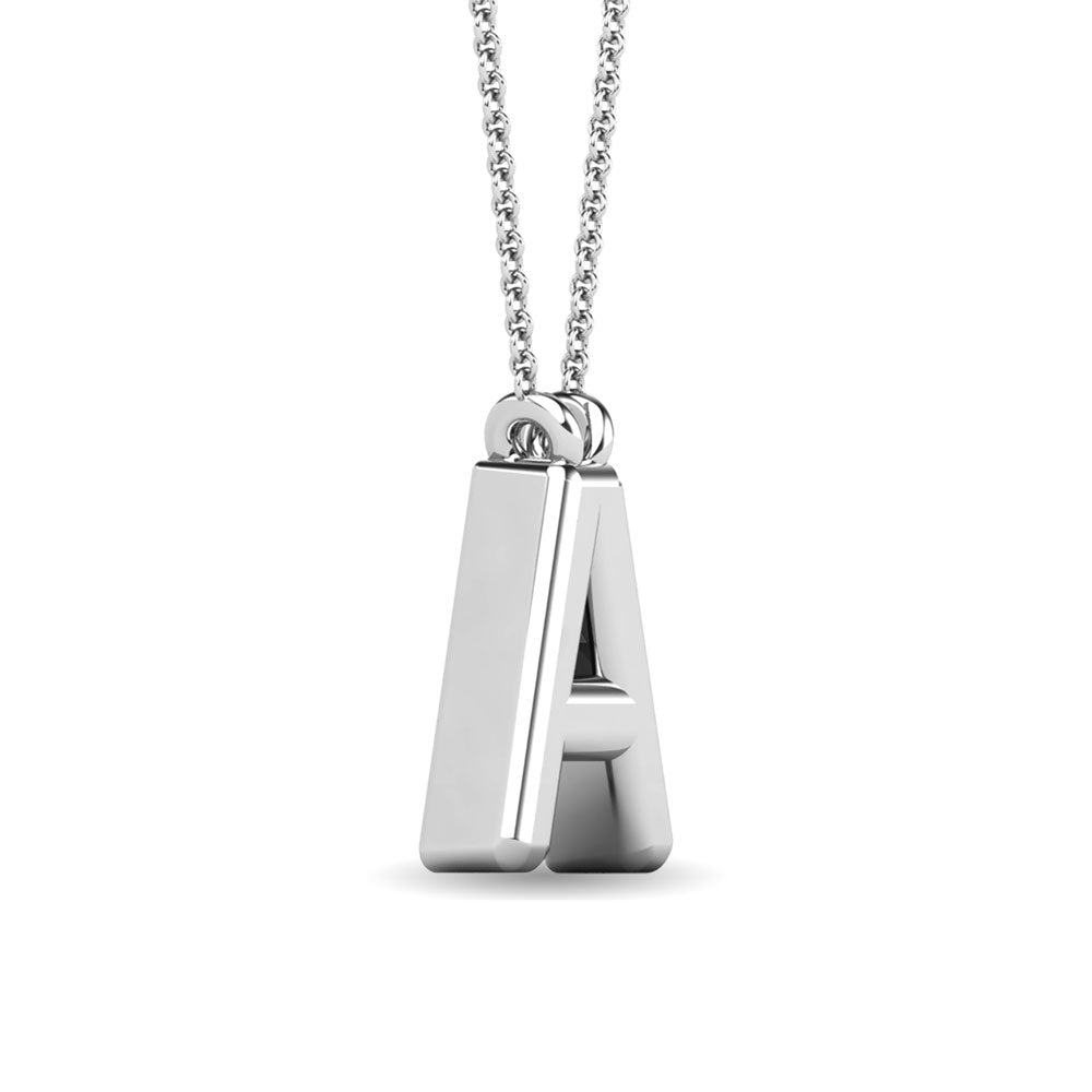 10K White Gold Letter A Diamond Pendant 1/20 Ctw