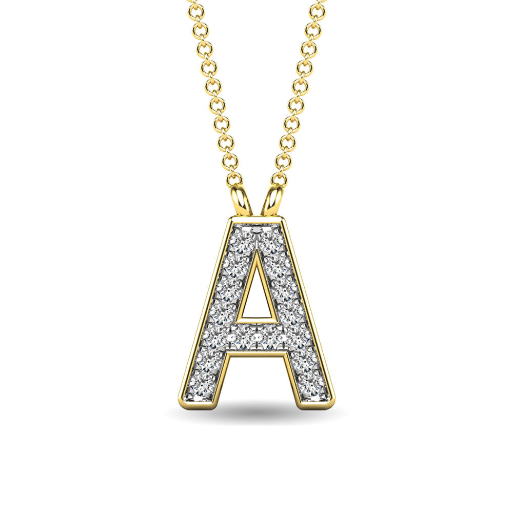 10K Yellow Gold Letter A Diamond Pendant 1/20 Ctw