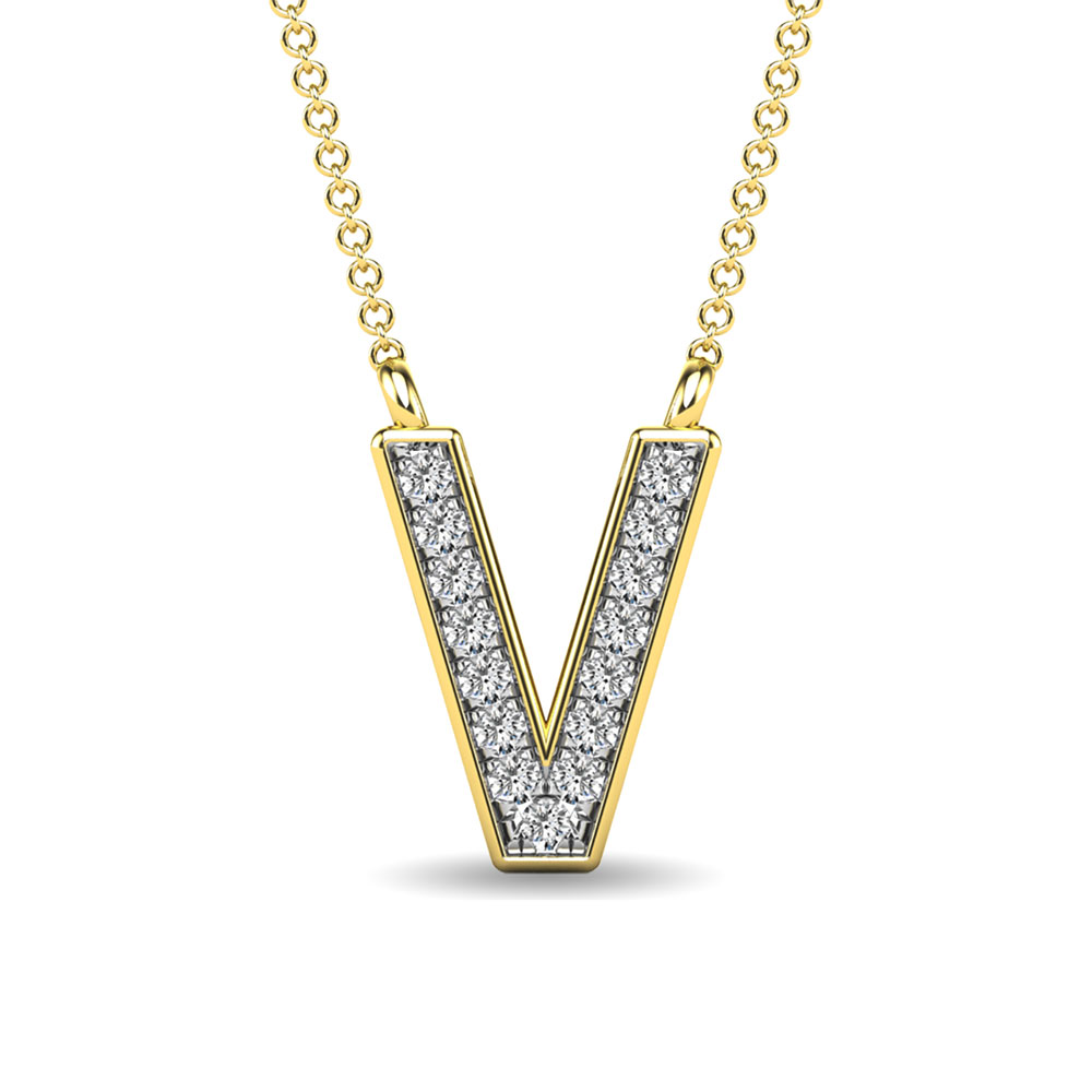 Diamond 1/20 Ct.Tw. Letter V Pendant in 10K Yellow Gold""