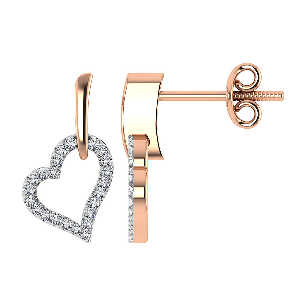 10K Rose Gold 1/5 Ct.Tw. Diamond Heart Earrings