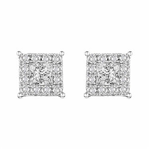 LADIES EARRINGS 1/4 CT ROUND/PRINCESS DIAMOND 14K WHITE GOLD