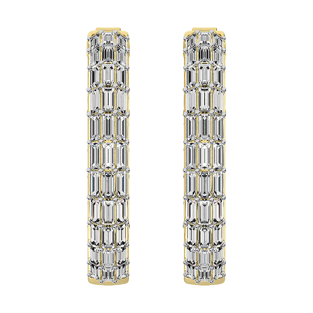 14K White Gold 1 Ct.Tw. Diamond Baguette Set Hoop Earrings