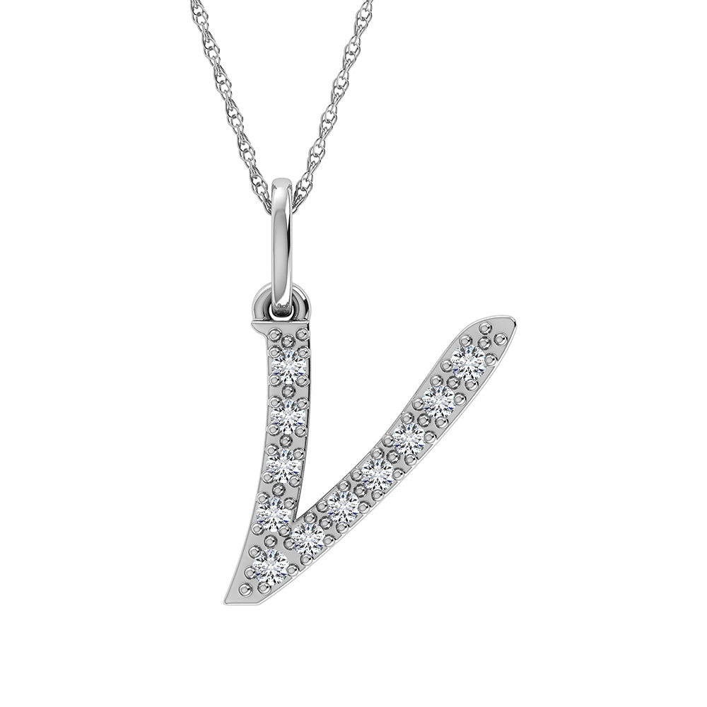 Diamond 1/8 Ct.Tw. Letter V Pendant in 10K White Gold