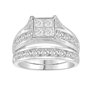 LADIES BRIDAL RING SET 2 CT ROUND/PRINCESS DIAMOND 14K WHITE GOLD