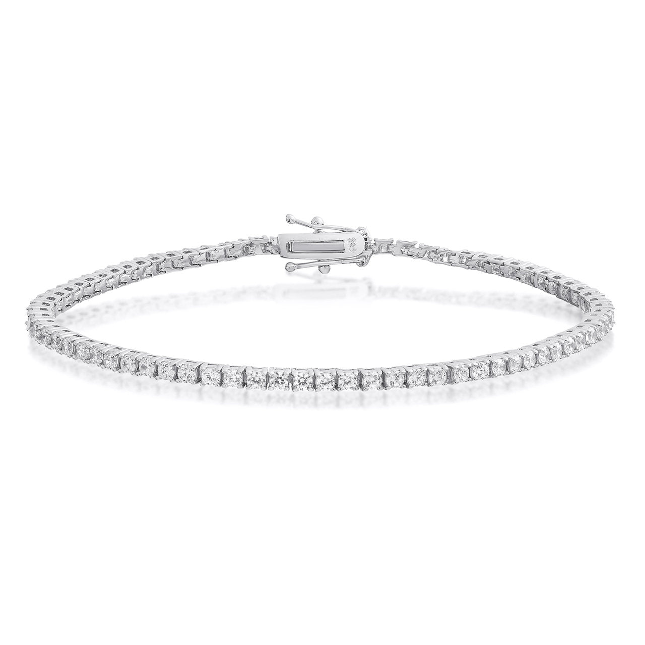 Silver Round Cut Rhodium Tennis Bracelet with CZ Stones