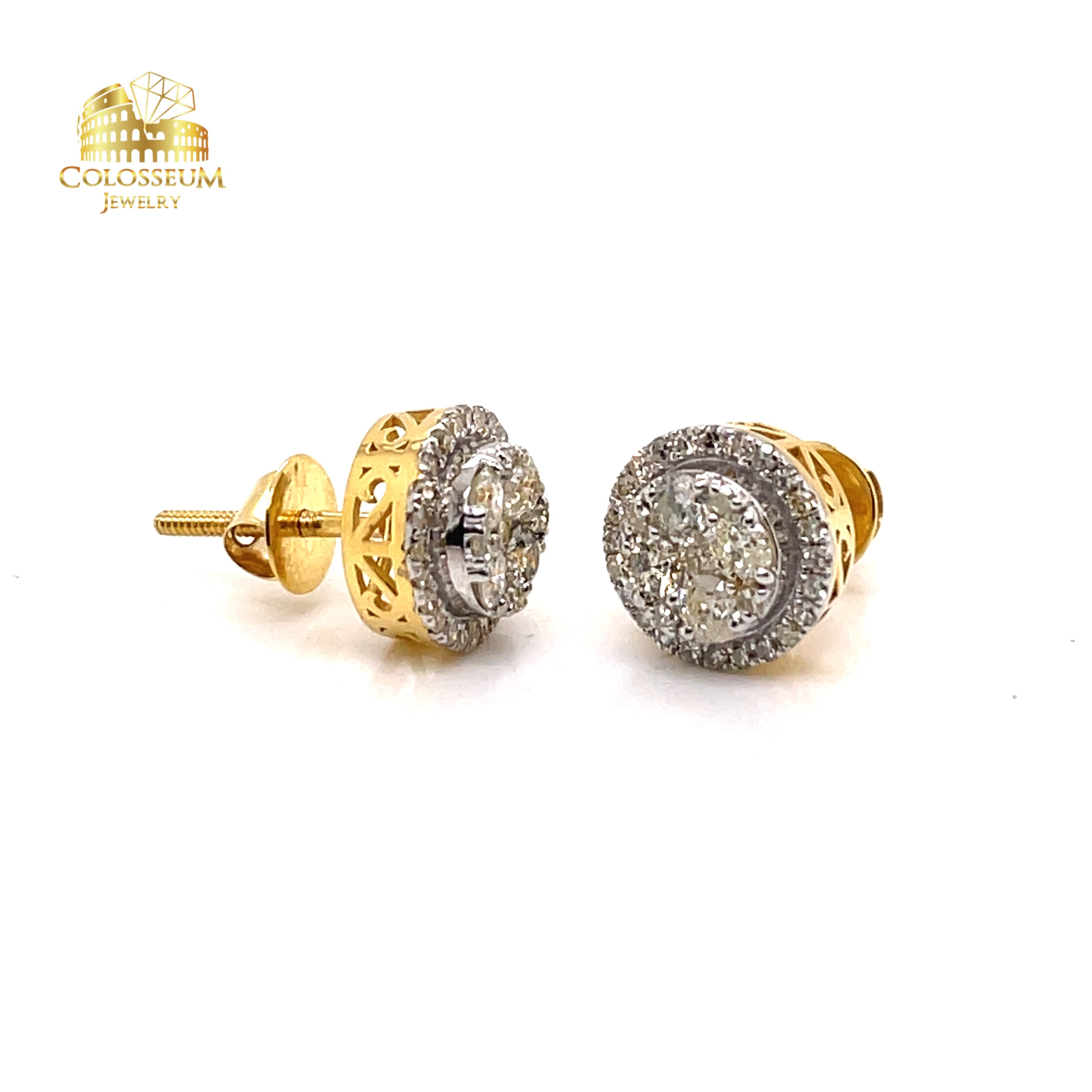 Round Shaped Diamond Earrings 0.99ct - 10K Yellow Gold