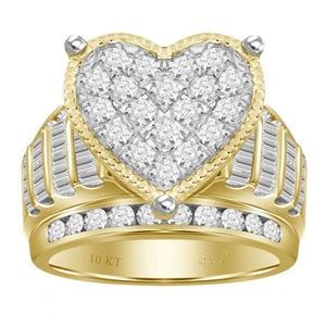 LADIES RING 3 CT ROUND/BAGUETTE DIAMOND 10K YELLOW GOLD