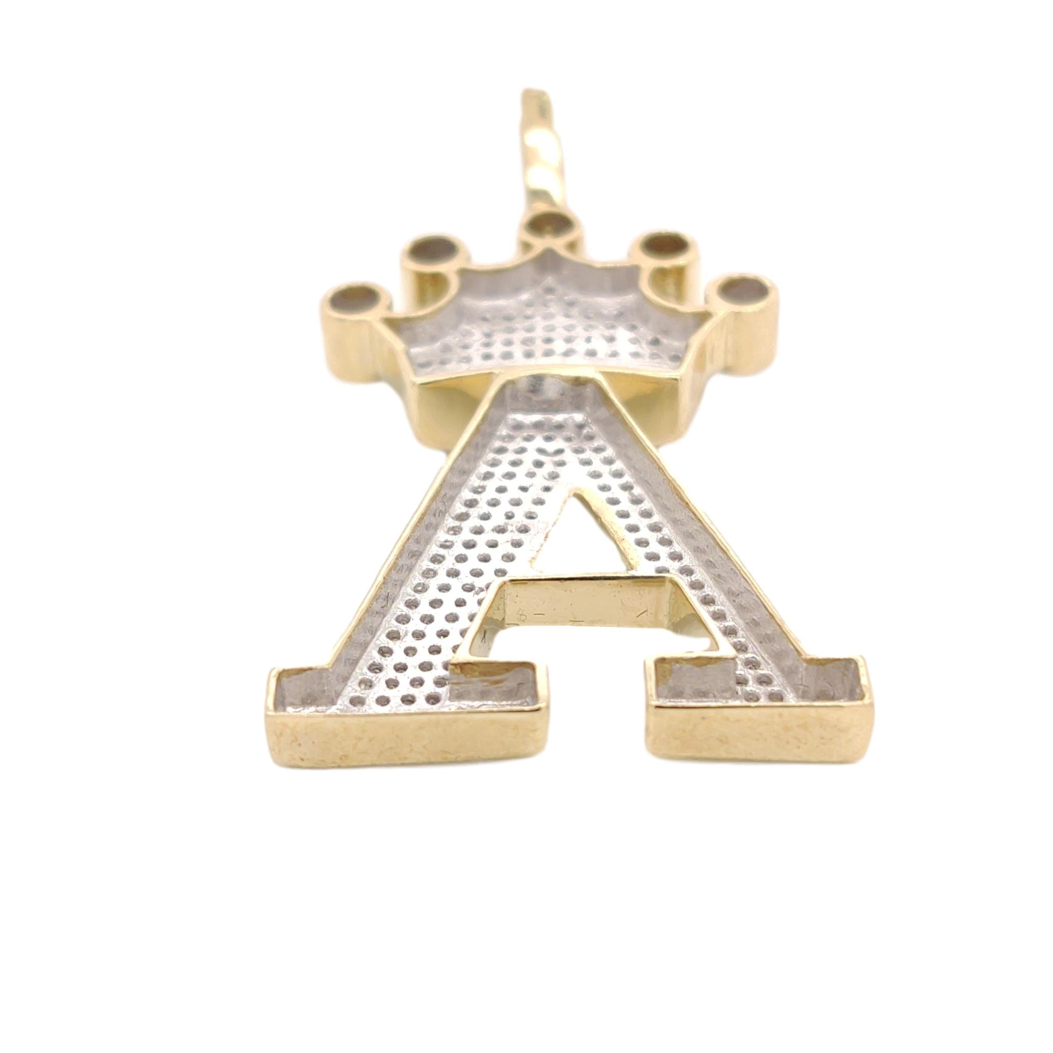 10K Yellow Gold Diamond A Letter Charm with Crown
