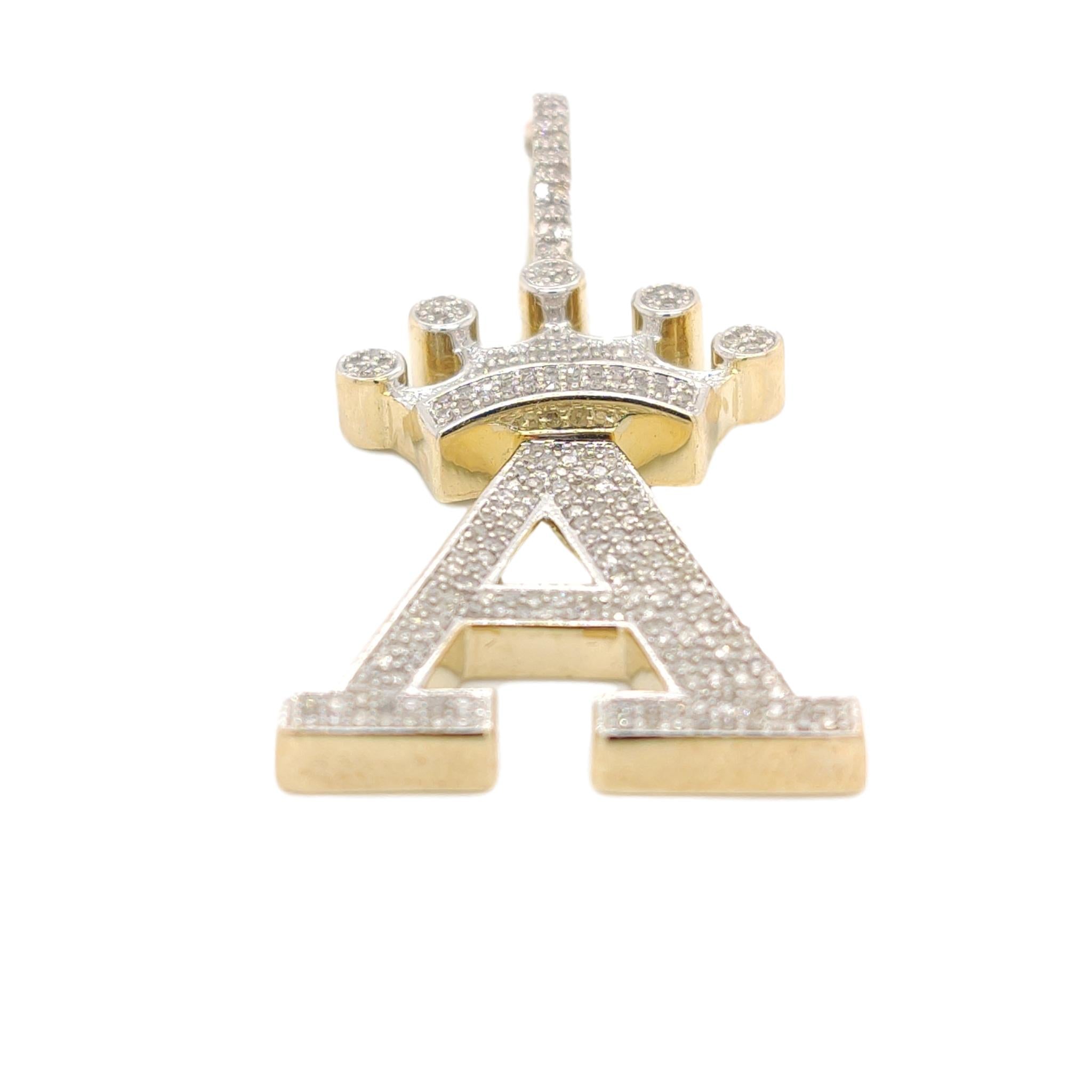 10K Yellow Gold Diamond A Letter Charm with Crown