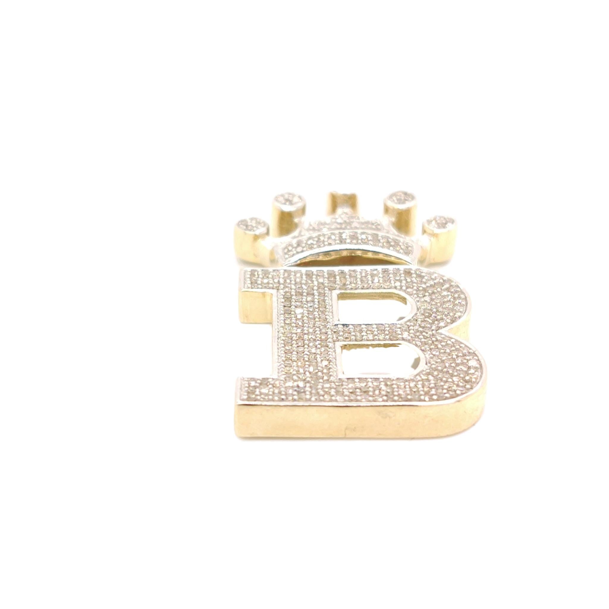 10K Yellow Gold Diamond B Letter Charm with Crown