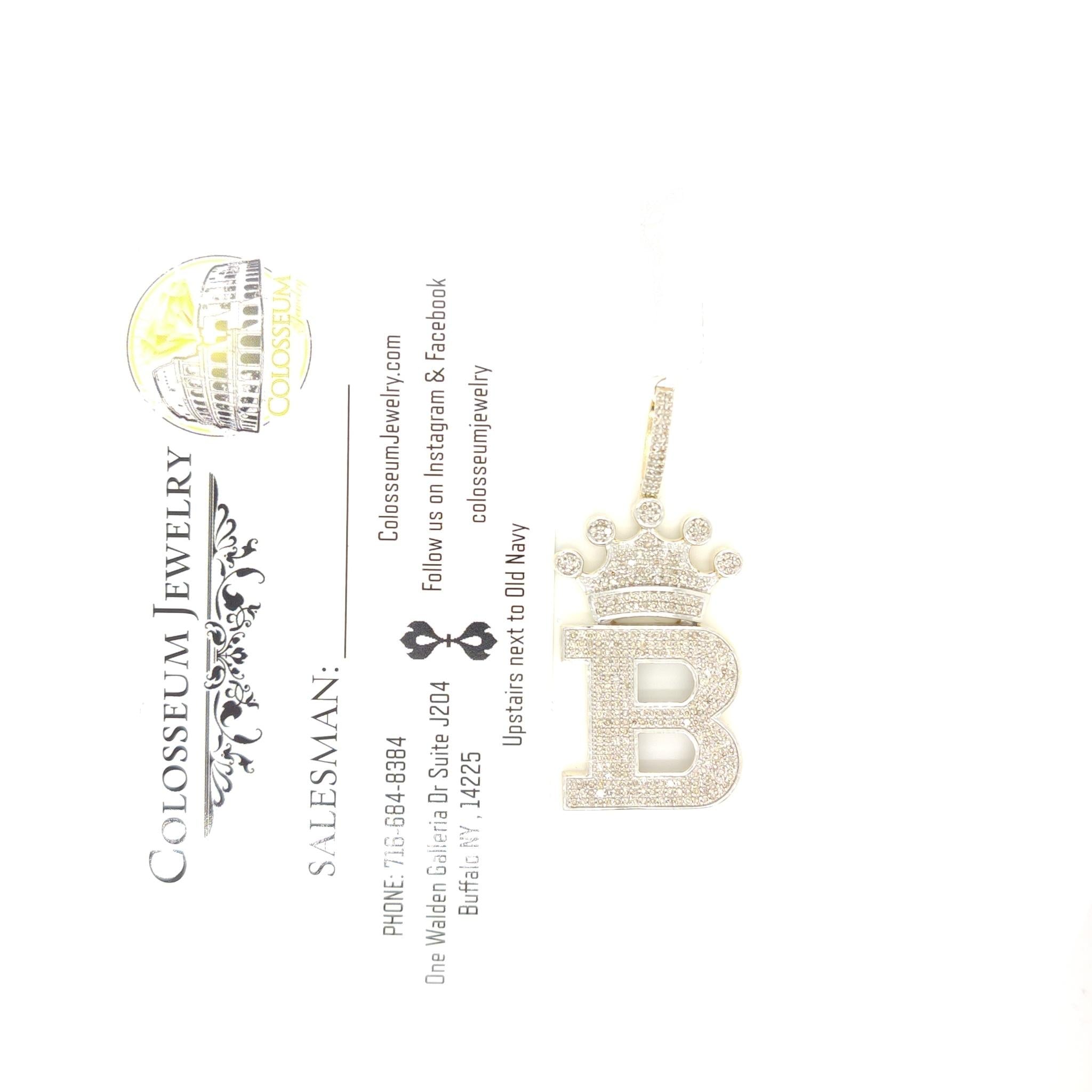 10K Yellow Gold Diamond B Letter Charm with Crown