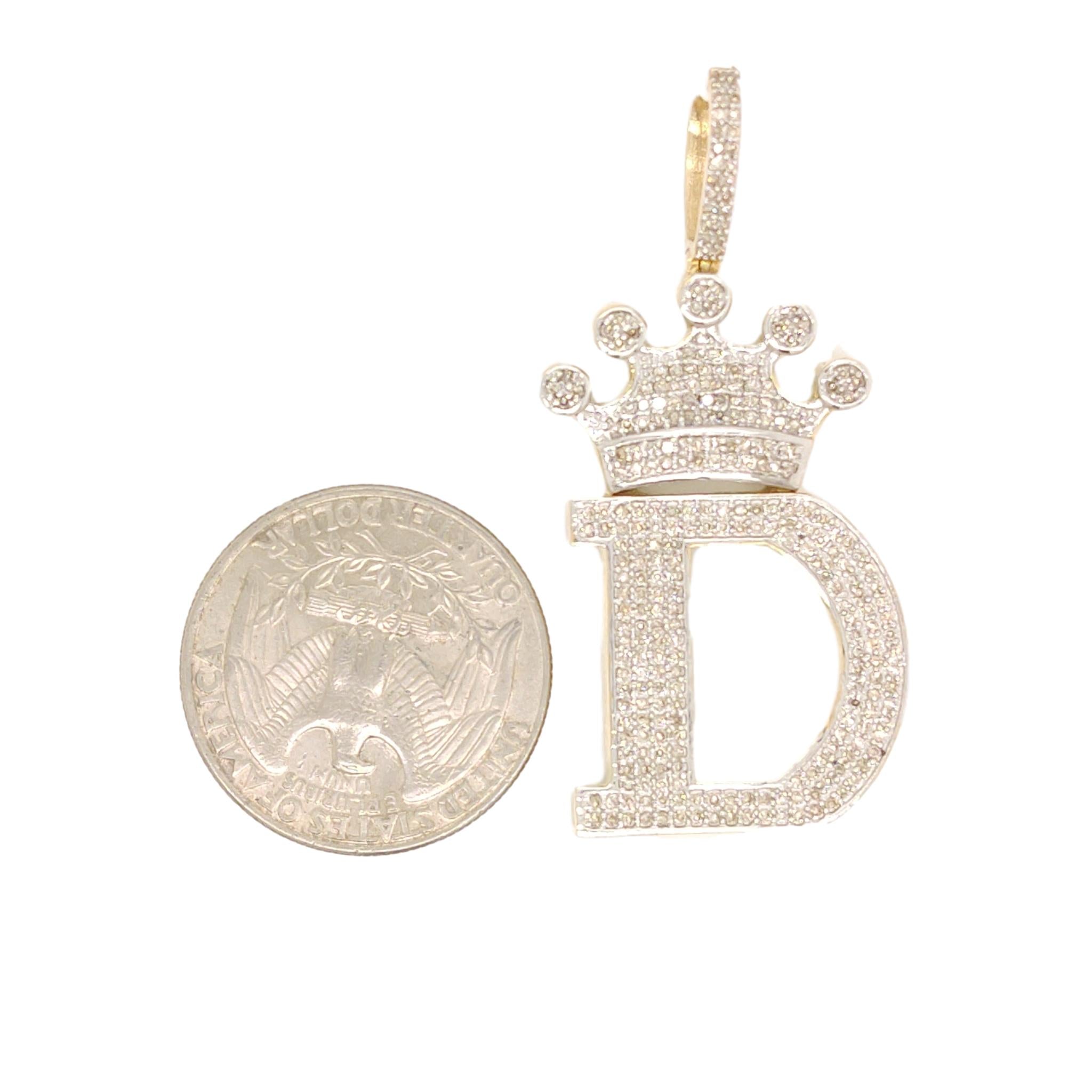 10K Yellow Gold Diamond D Letter Charm with Crown