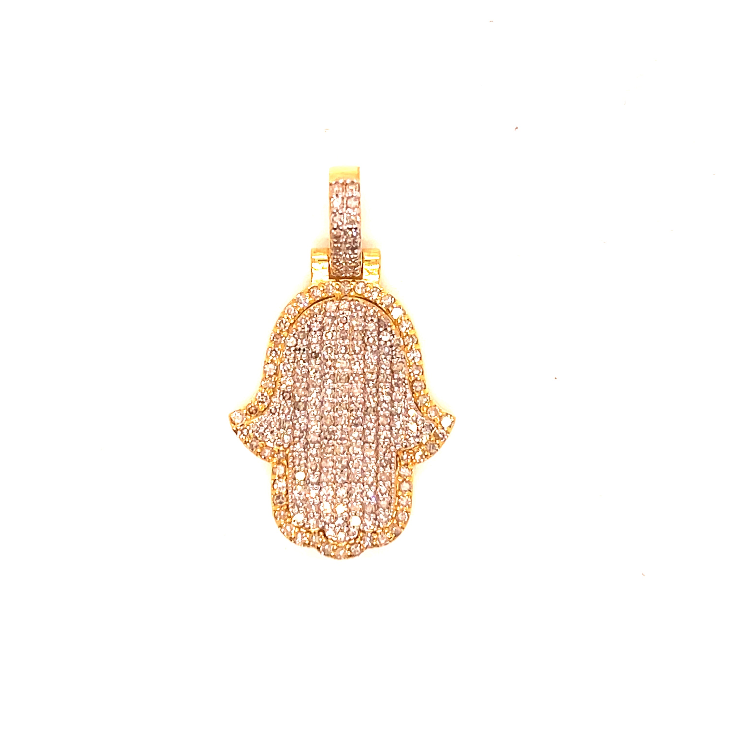 10K Yellow Gold 1.48 CT Diamond Hamsa Hand Pendant