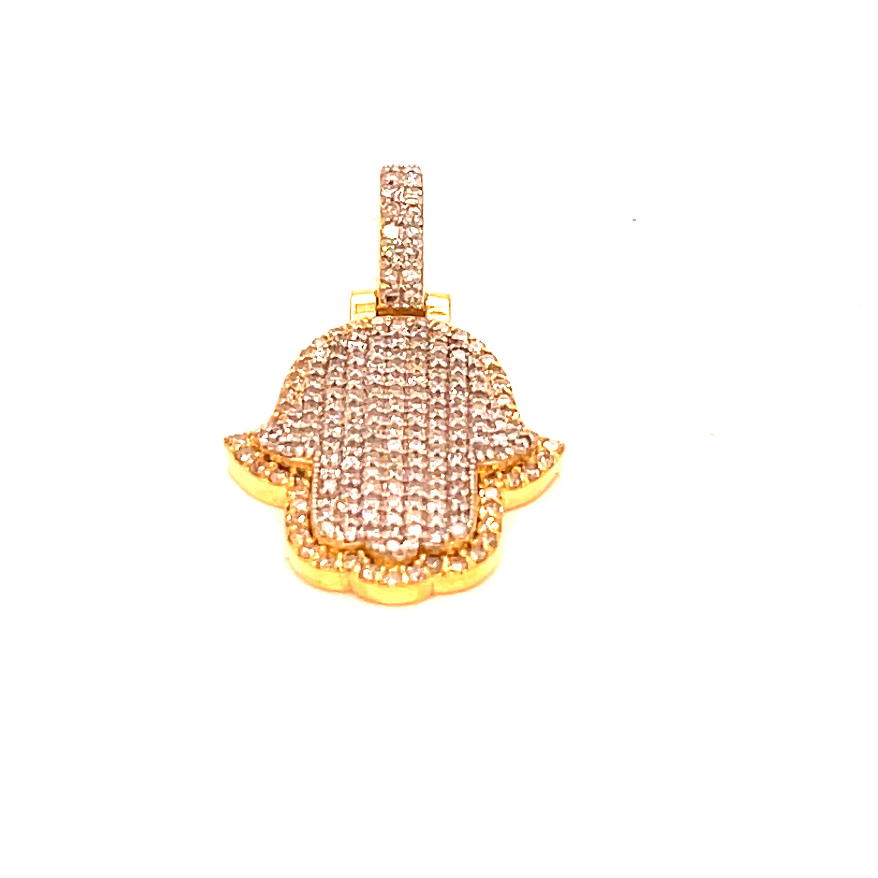 10K Yellow Gold 1.48 CT Diamond Hamsa Hand Pendant