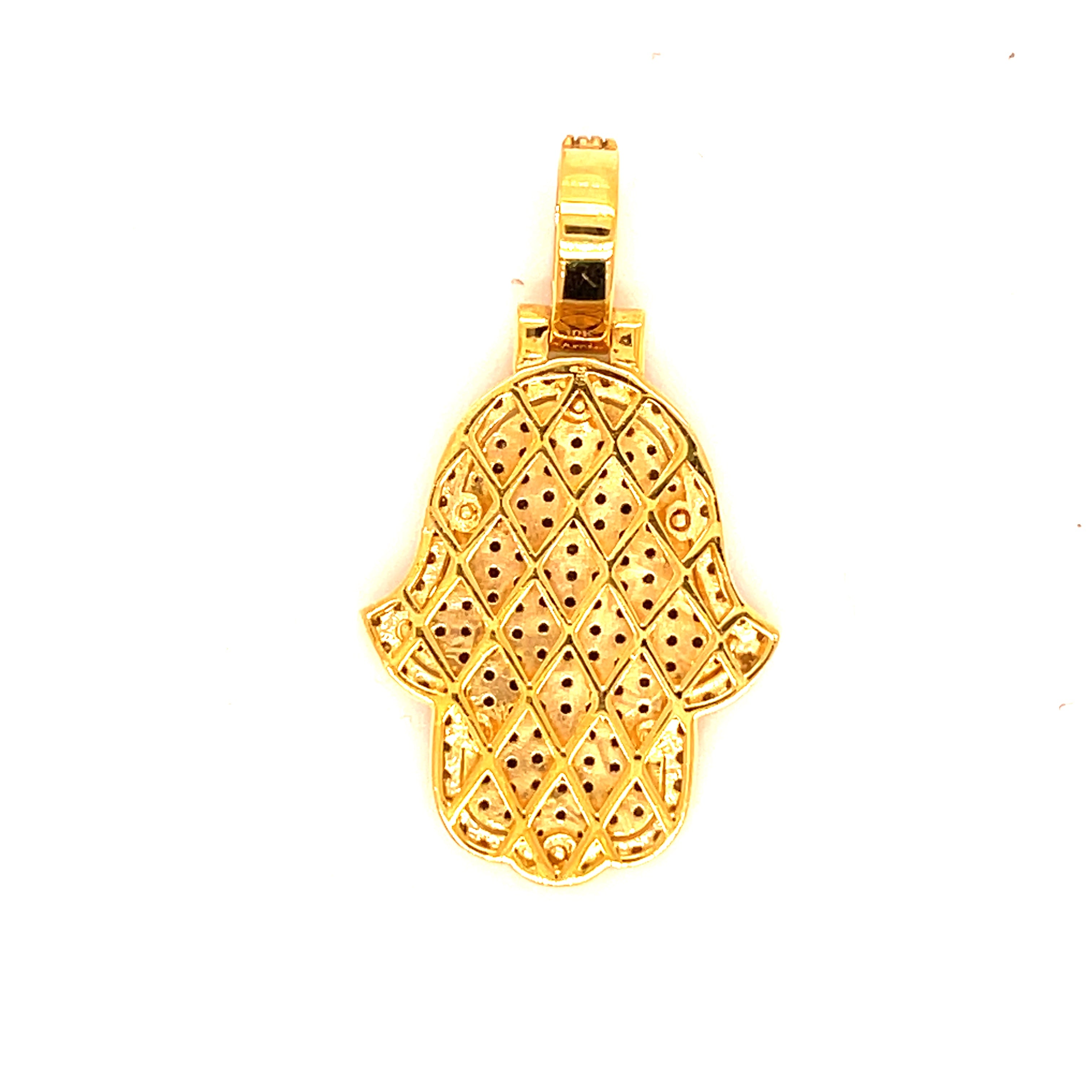 10K Yellow Gold 1.48 CT Diamond Hamsa Hand Pendant
