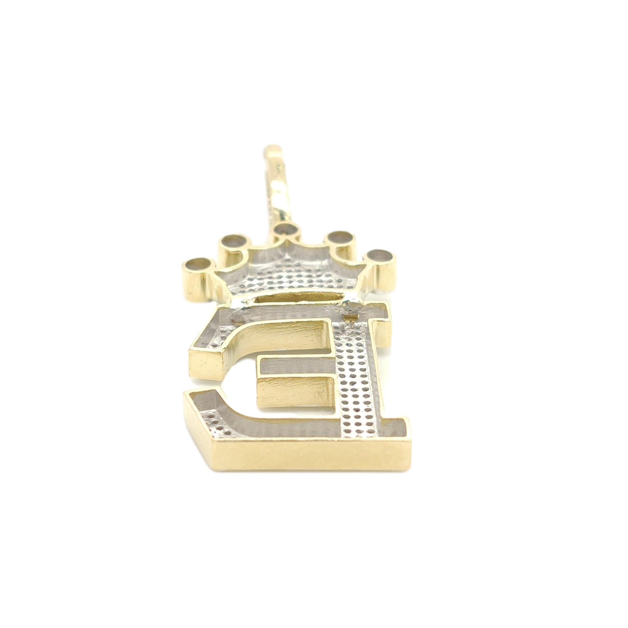 10K Yellow Gold Diamond E Letter Charm with Crown