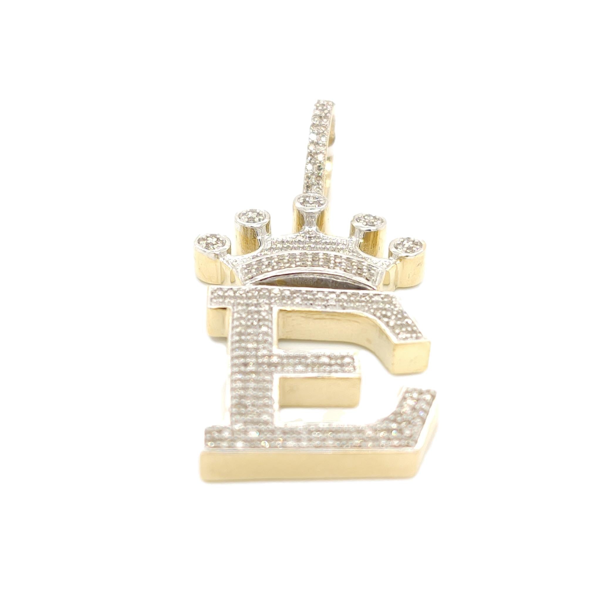 10K Yellow Gold Diamond E Letter Charm with Crown