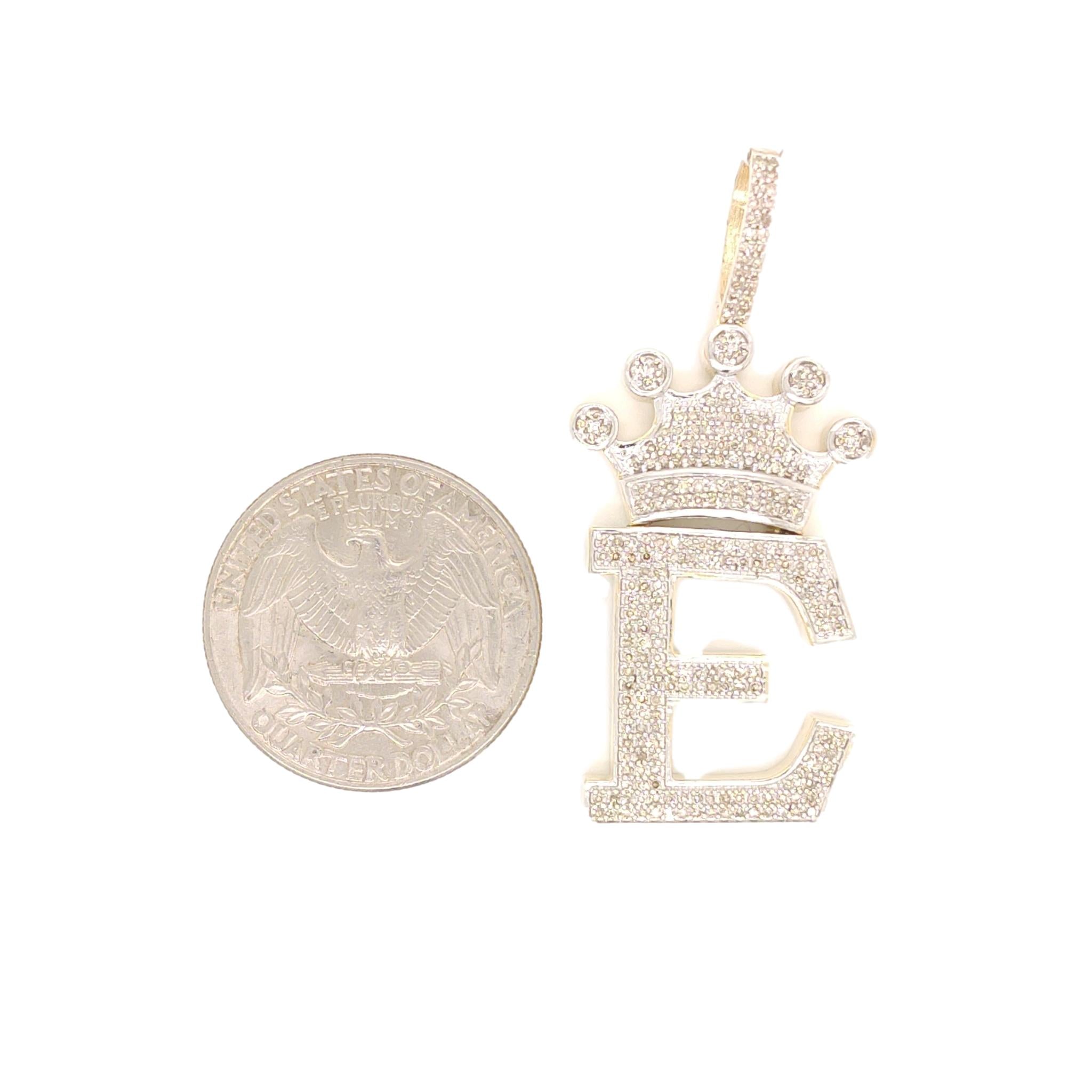 10K Yellow Gold Diamond E Letter Charm with Crown