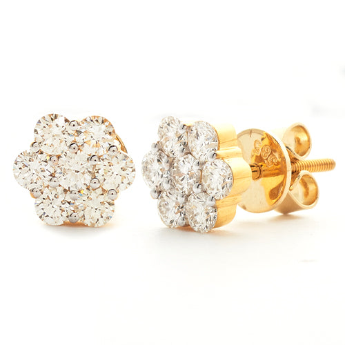 14KY 1.15CTW DIAMOND 7-STONE FLOWER EARRINGS