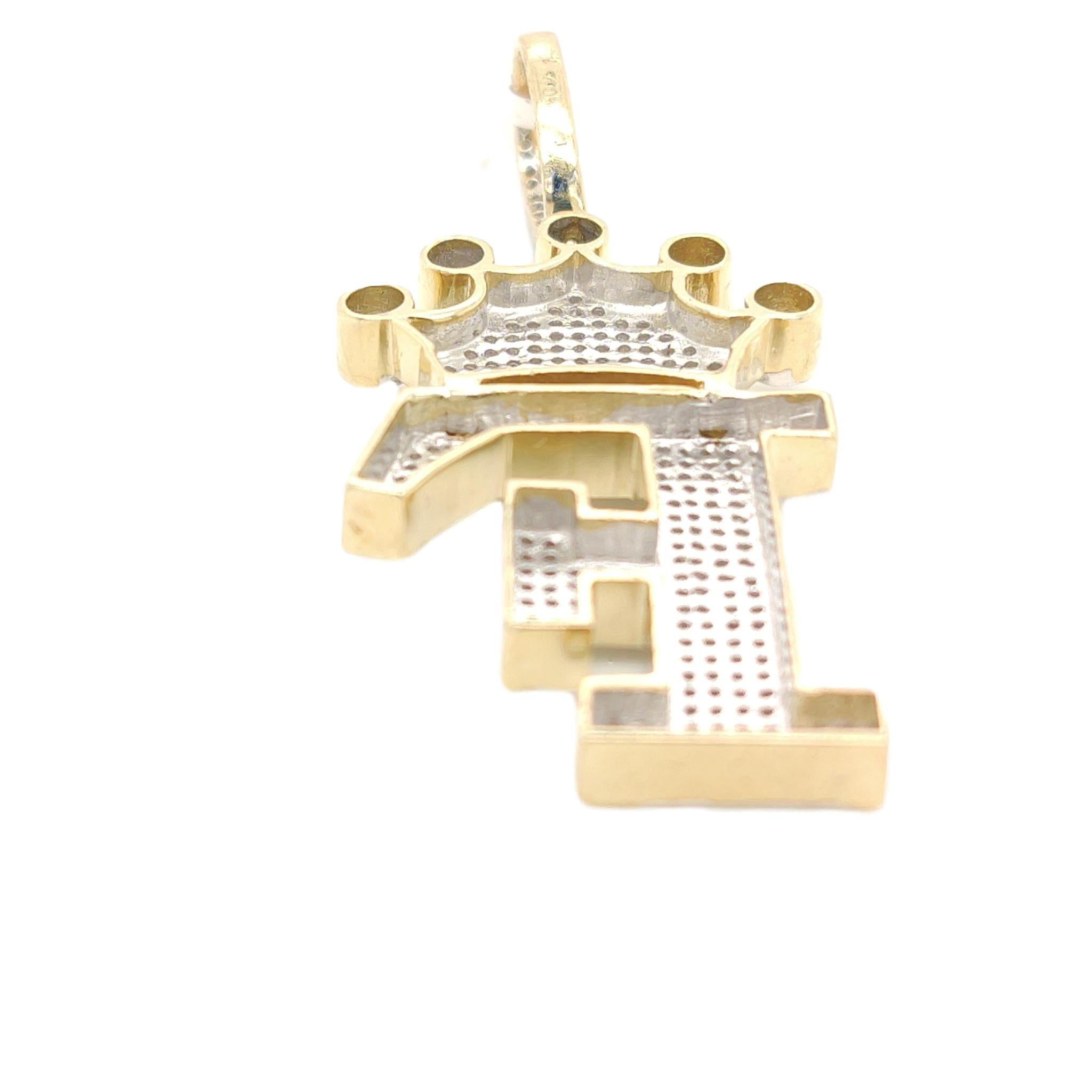 10K Yellow Gold Diamond F Letter Charm wth Crown