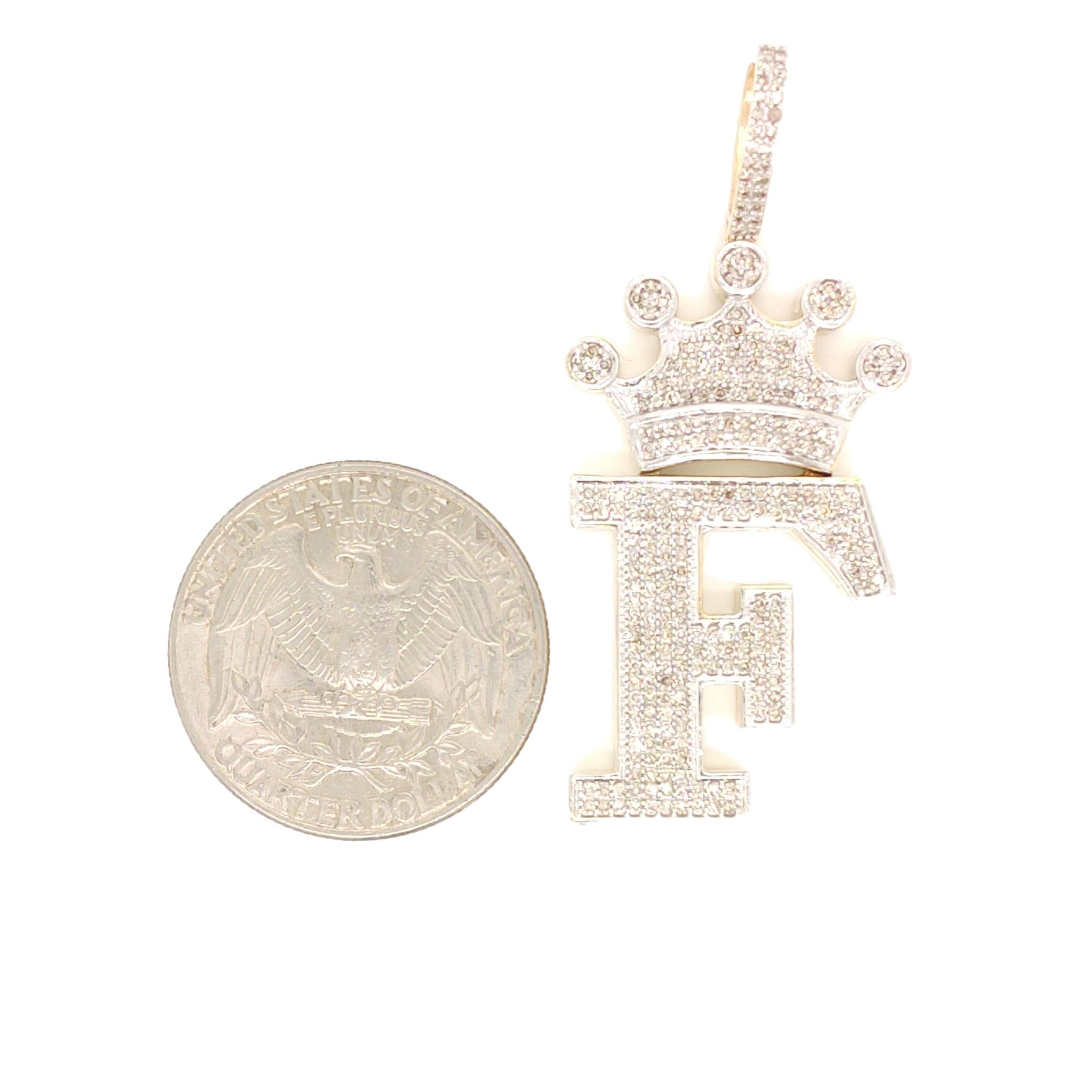 10K Yellow Gold Diamond F Letter Charm wth Crown