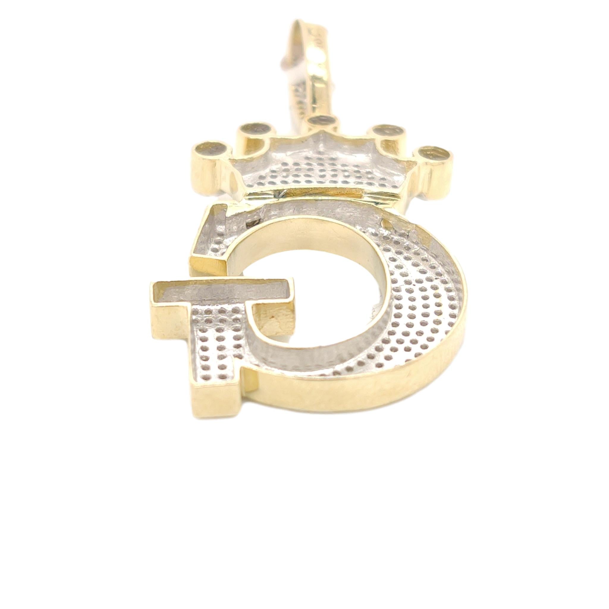 10K Yellow Gold Diamond G Letter Charm with Crown