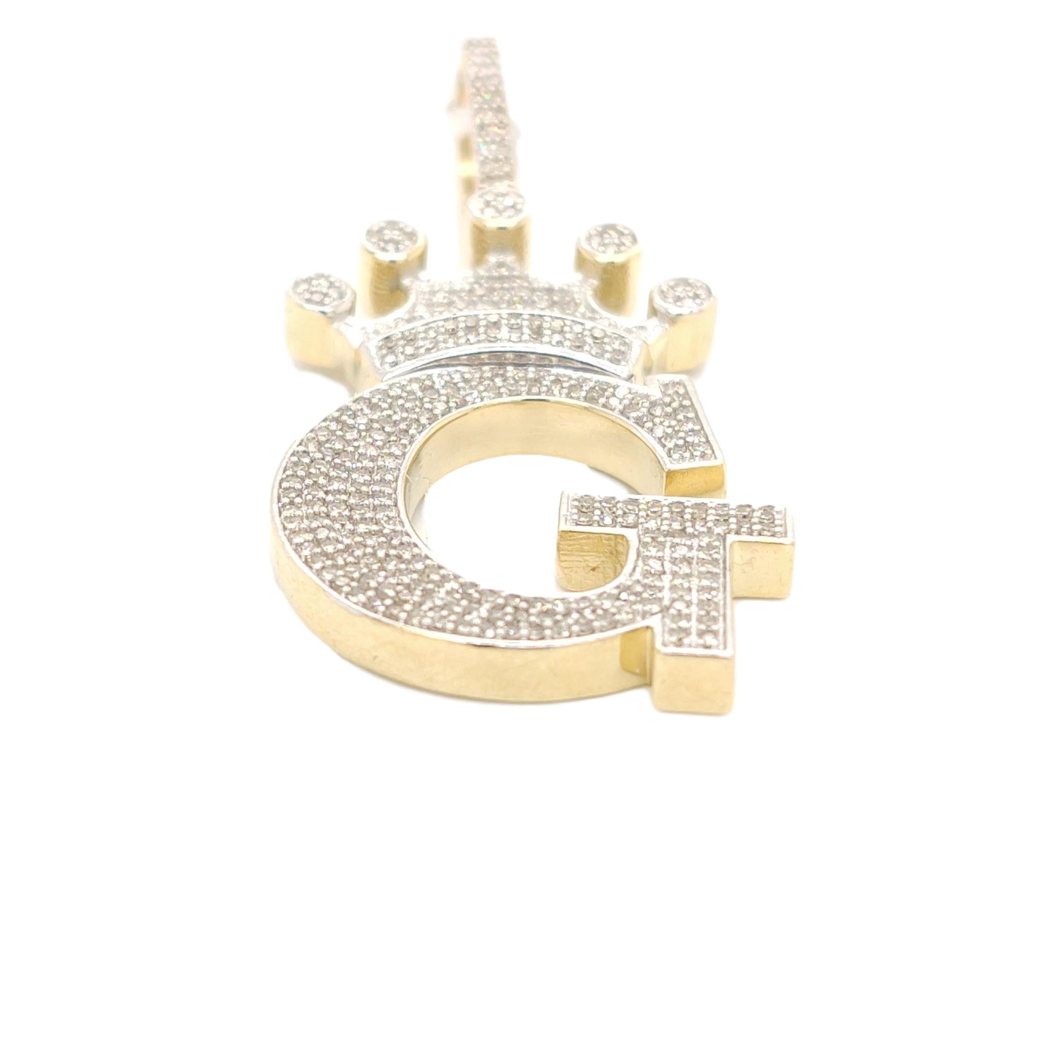 10K Yellow Gold Diamond G Letter Charm with Crown