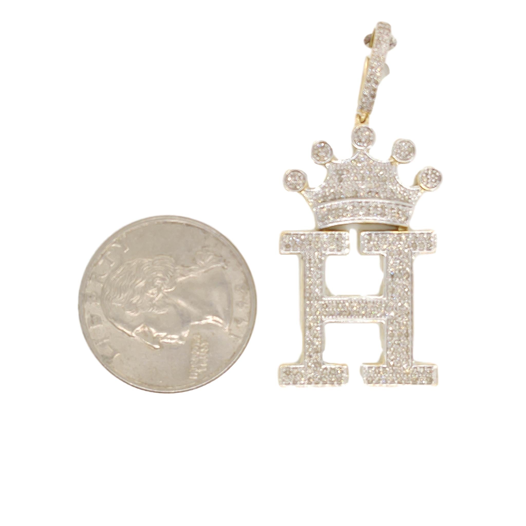 10K Yellow Gold Diamond H Letter Charm