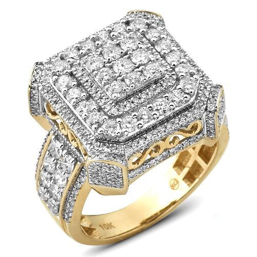 14KY 3.25CTW DIAMOND SQUARE HEAD 3-D MENS RING