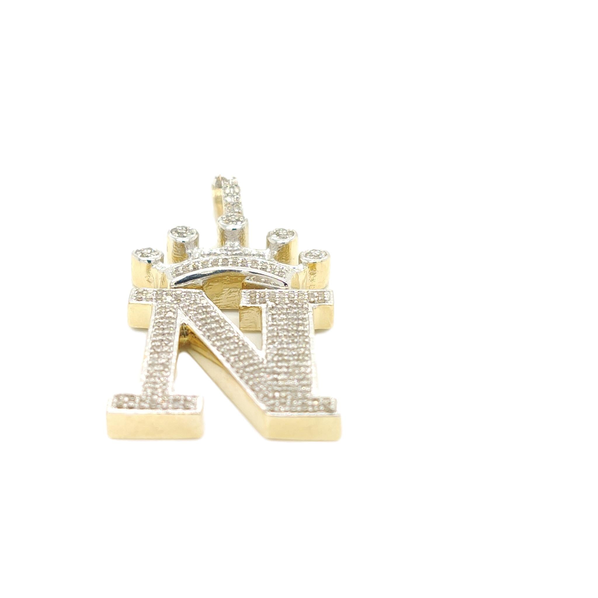 10K Yellow Gold Diamond N Letter Charm