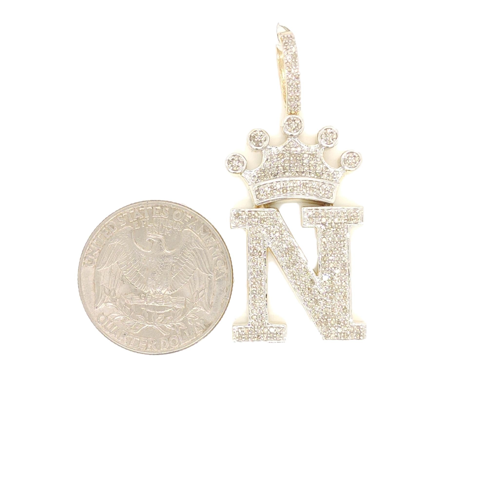 10K Yellow Gold Diamond N Letter Charm