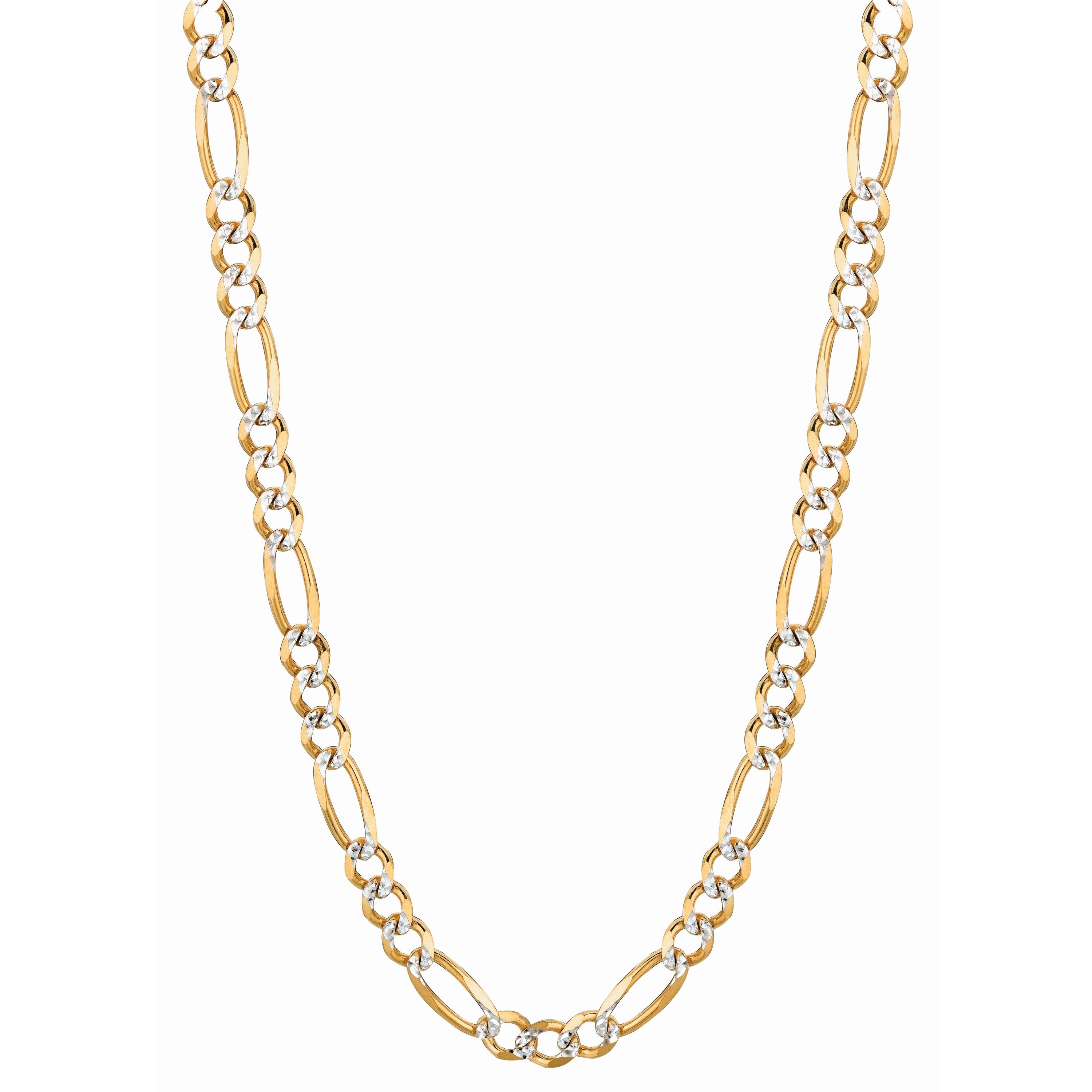 14K Gold 5.8mm White Pave Figaro Chain