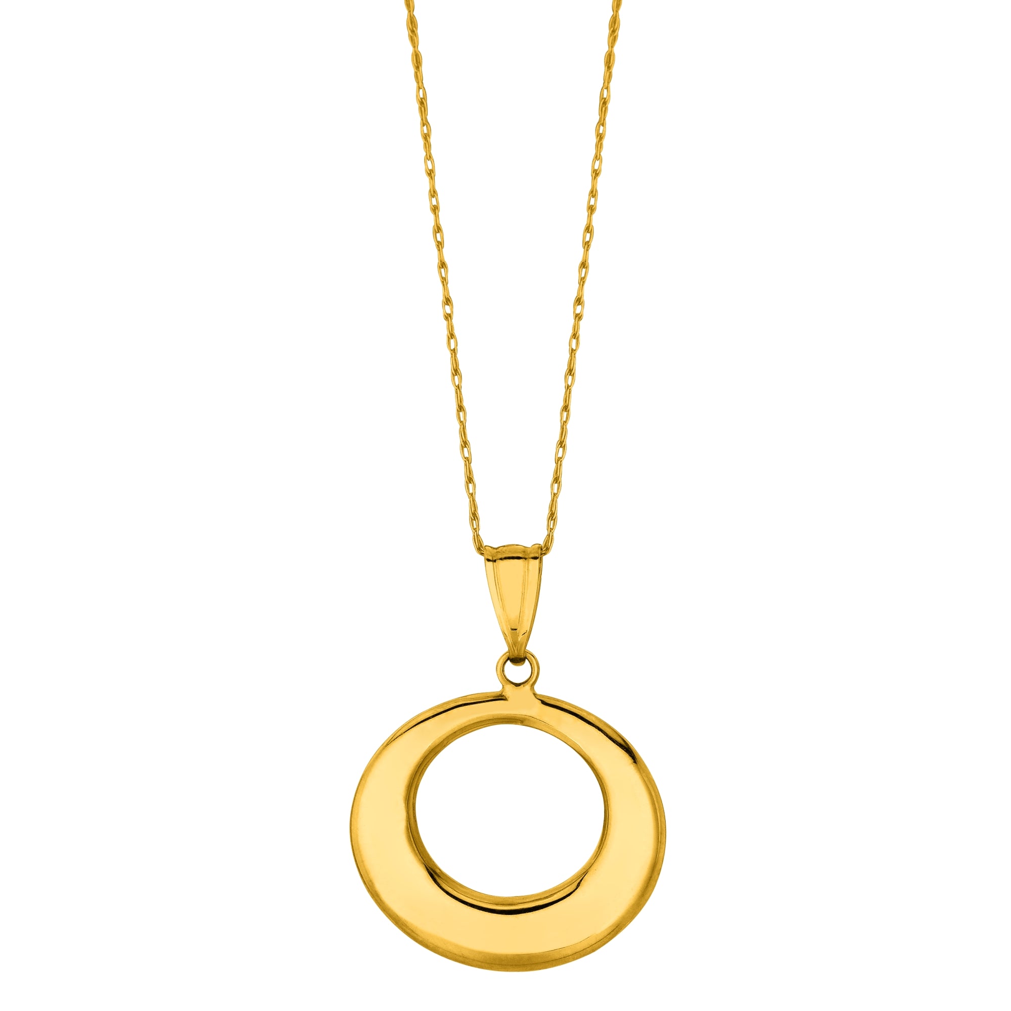 14K Gold Polished Graduated Open Circle Necklace