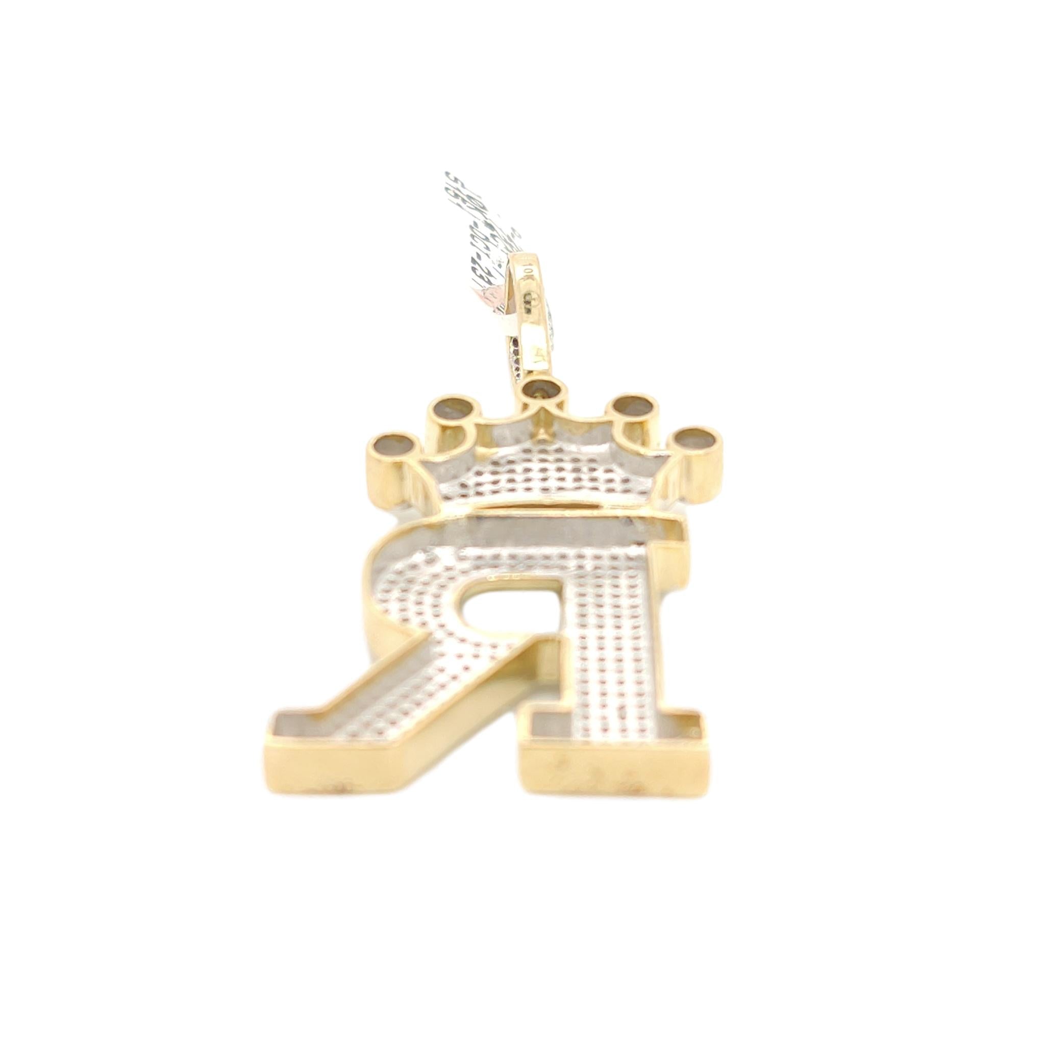 10K Yellow Gold Diamond R Letter Charm