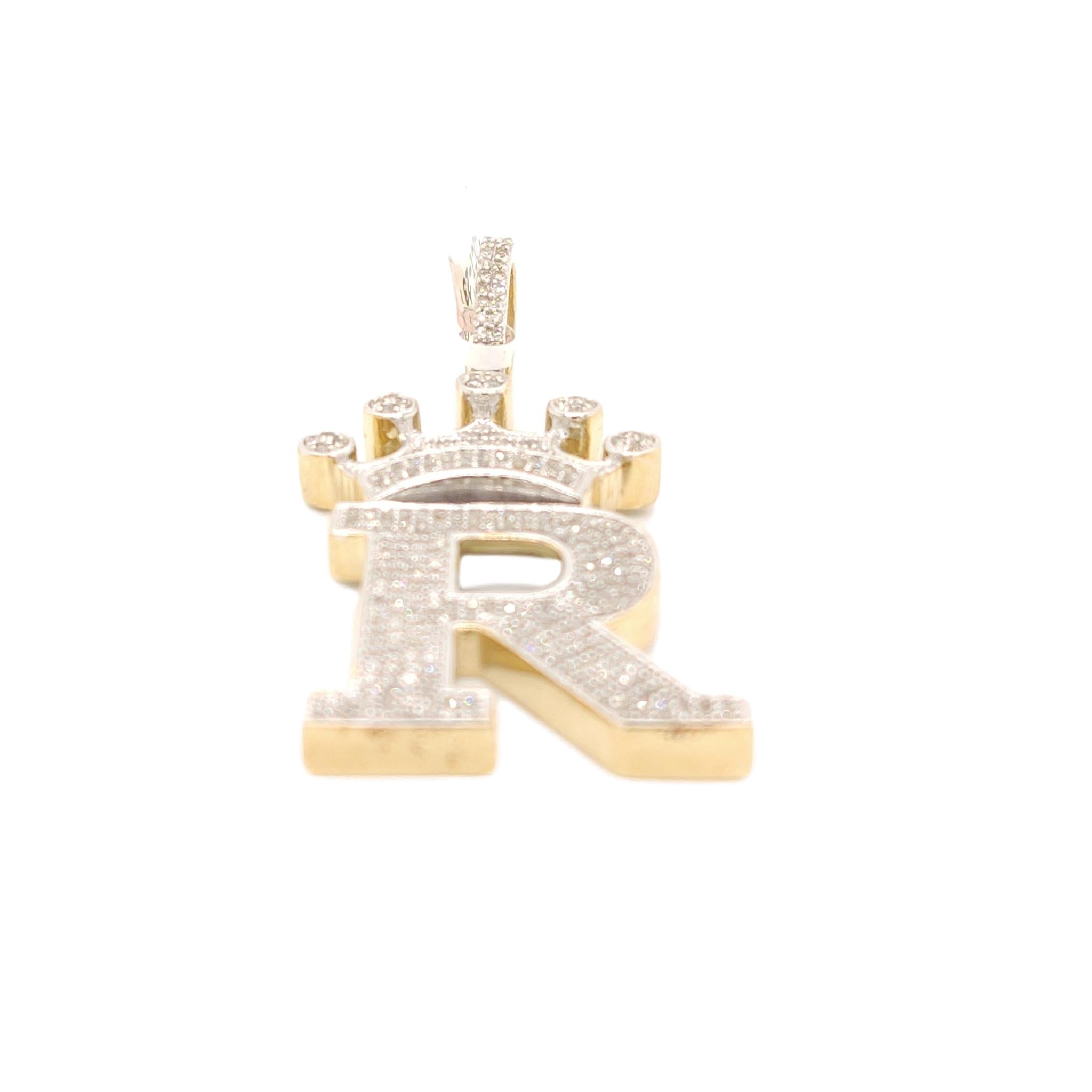 10K Yellow Gold Diamond R Letter Charm