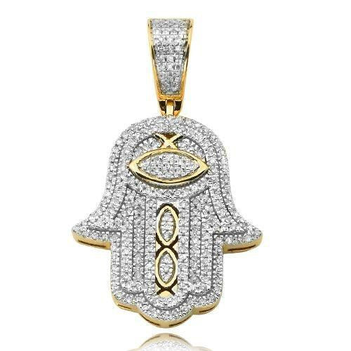 10KY 1.00CTW DIAMOND HAMZA PENDANT 2 inches