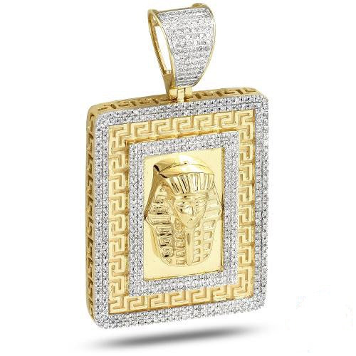 10KY 1.20CTW DIAMOND PHAROAH DOGTAG WITH GREEK KEY