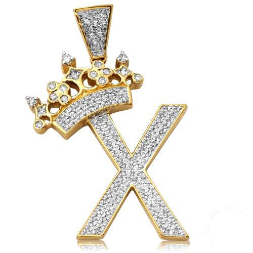 10KY 0.33CTW DIAMOND INITIAL WITH CROWN PENDANT -