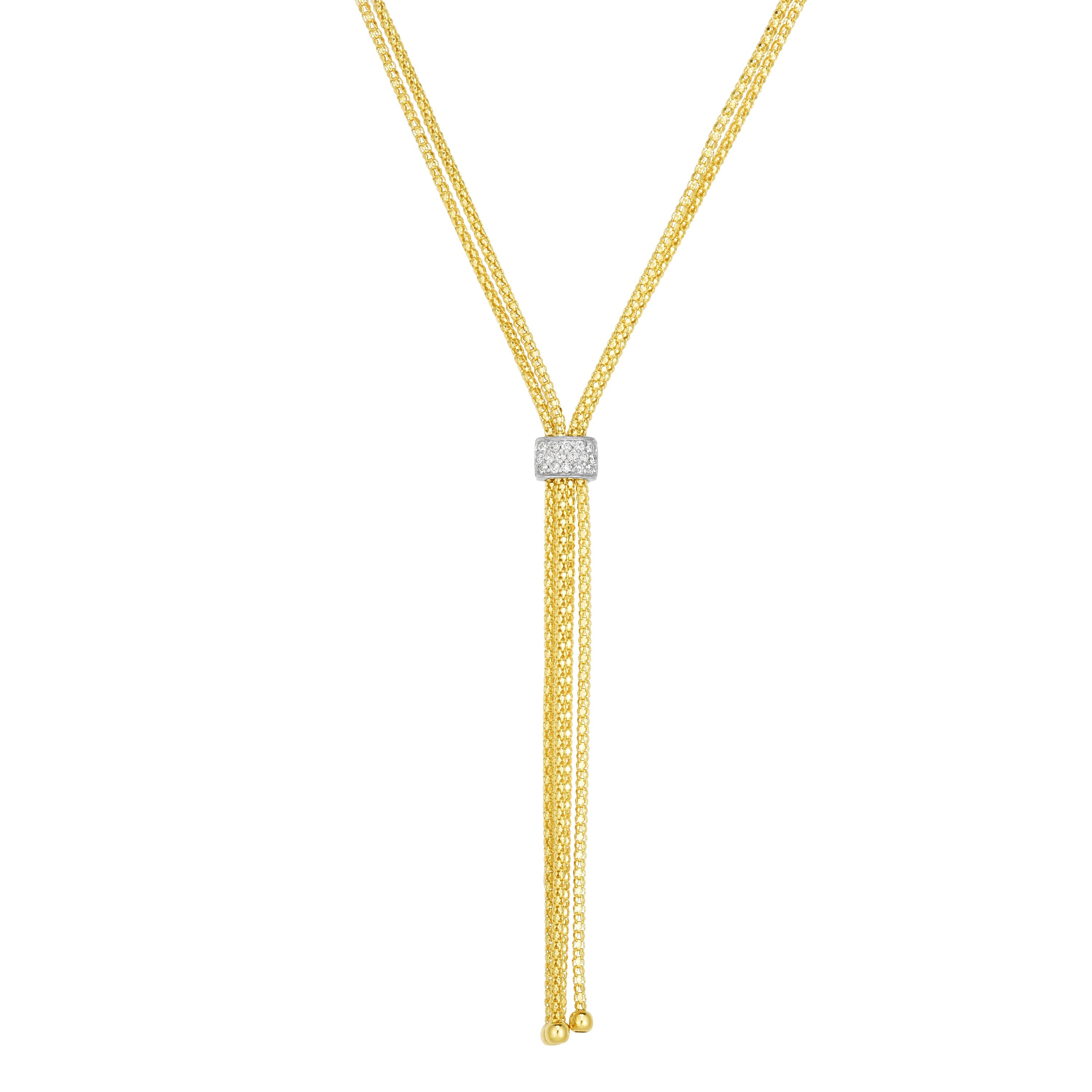 14K Gold Popcorn Fringe Diamond Tassel Lariat Necklace