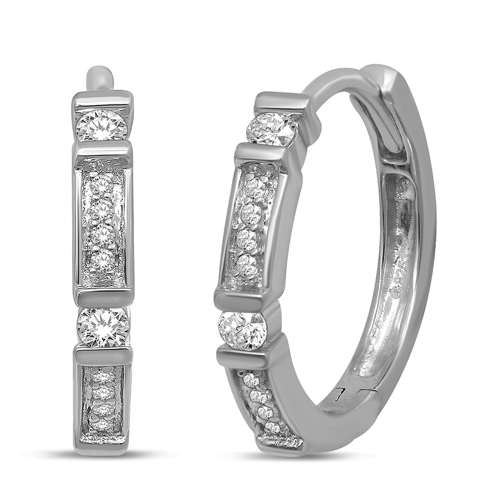 14K White Gold 1/6 Ct.Tw. Diamond Stackable Hoop Earrings