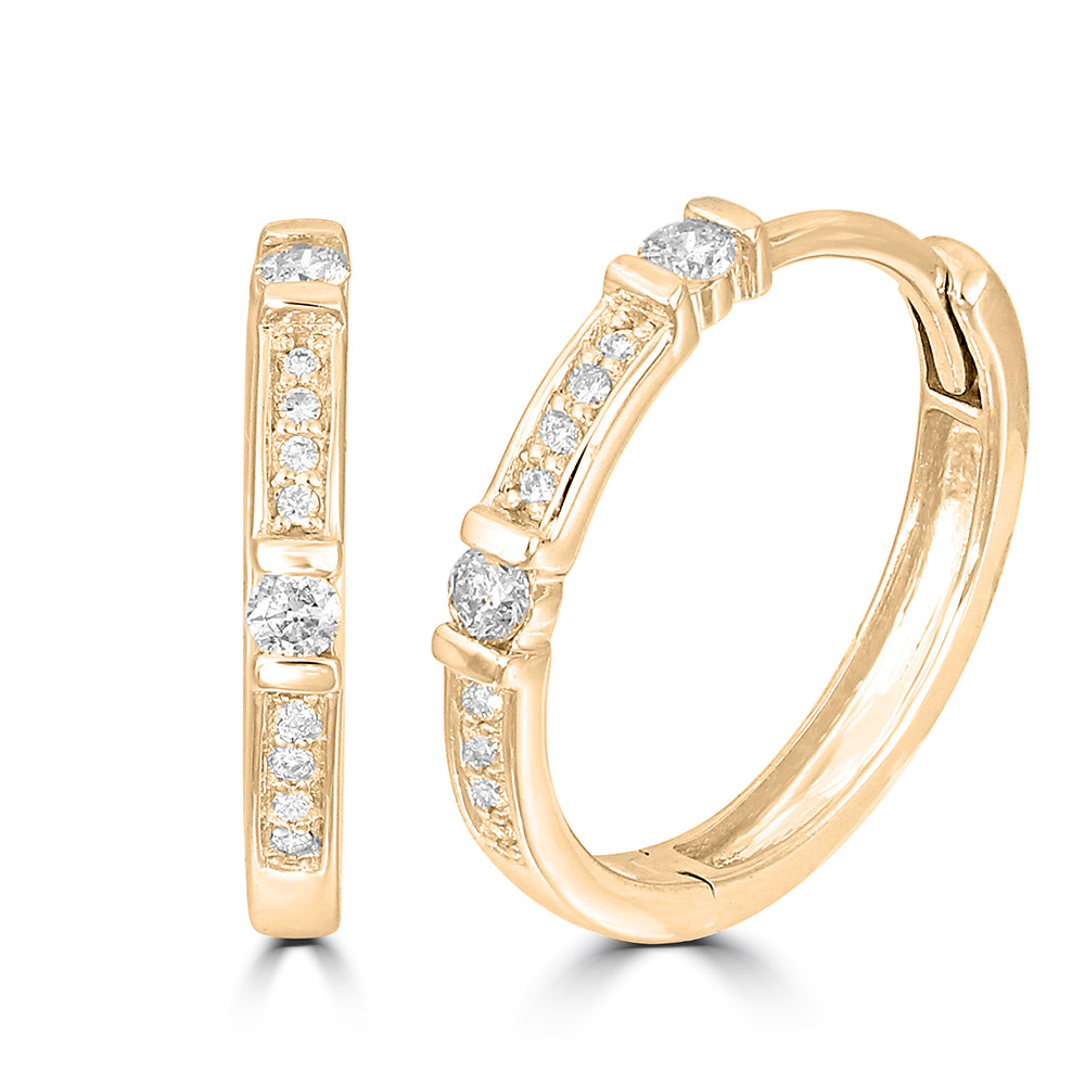 14K Yellow Gold 1/6 Ct.Tw. Diamond Stackable Hoop Earrings