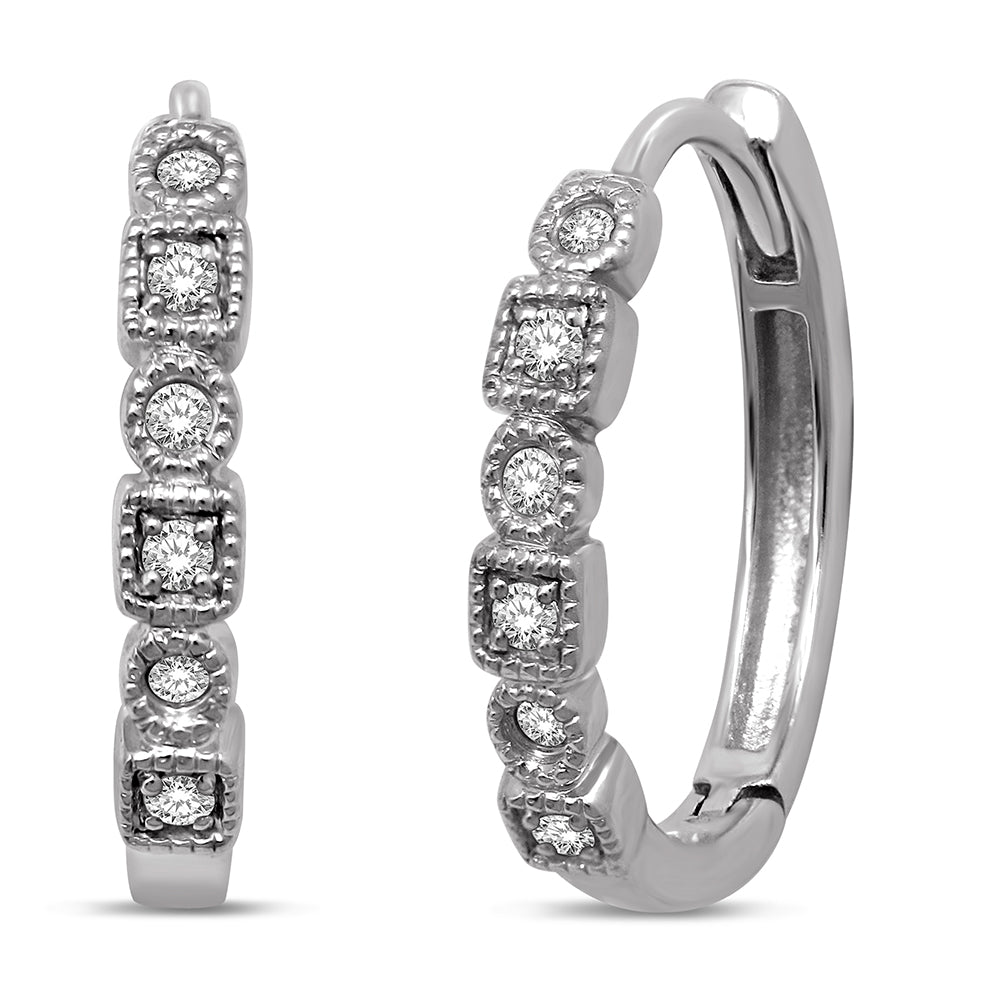 14K White Gold 1/10 Ct.Tw. Diamond Stackable Hoop Earrings