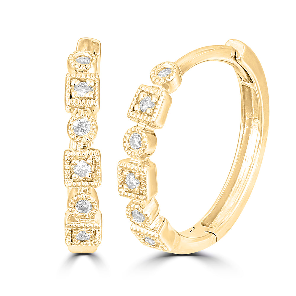 14K Yellow Gold 1/10 Ct.Tw. Diamond Stackable Hoop Earrings