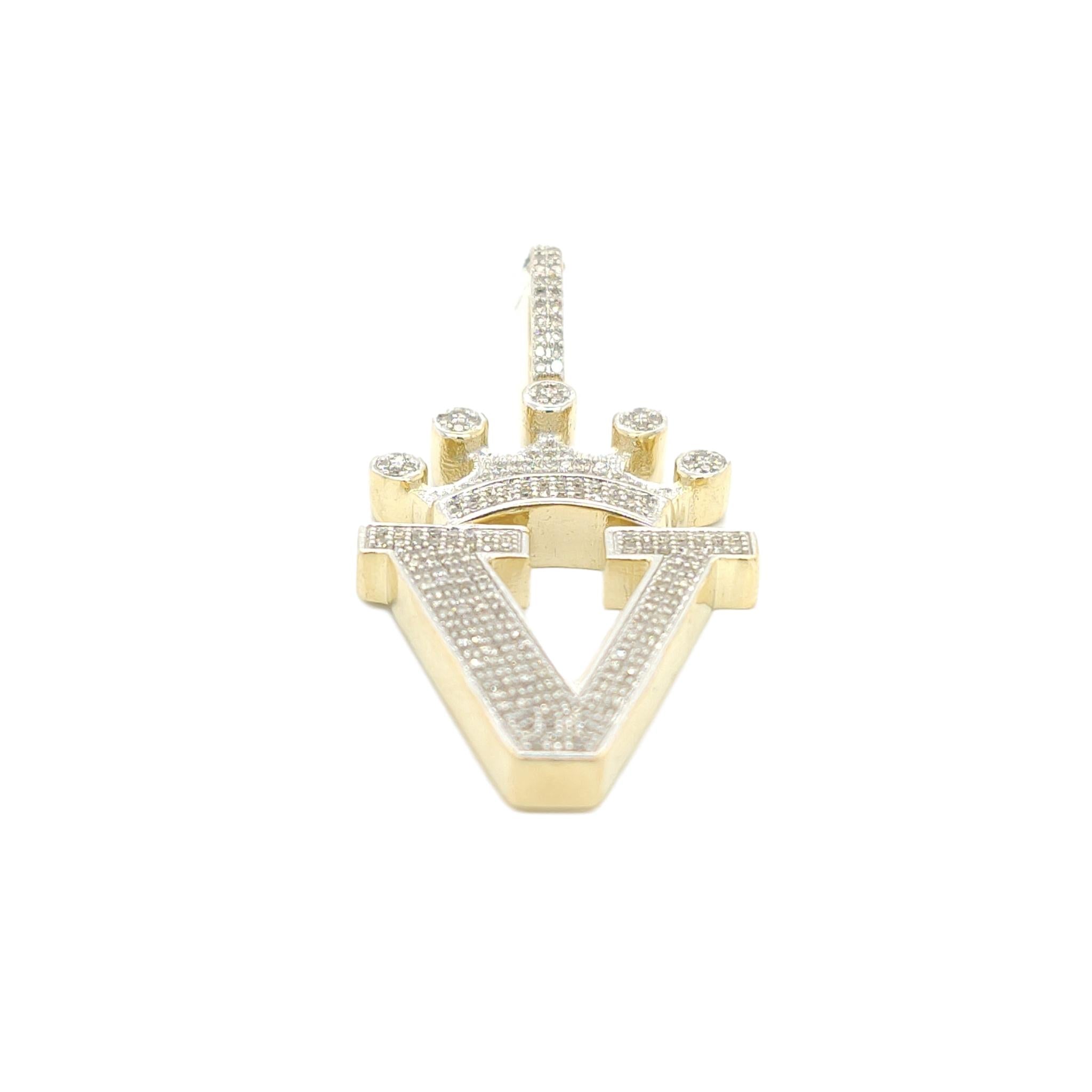10K Yellow Gold Diamond V Letter Charm
