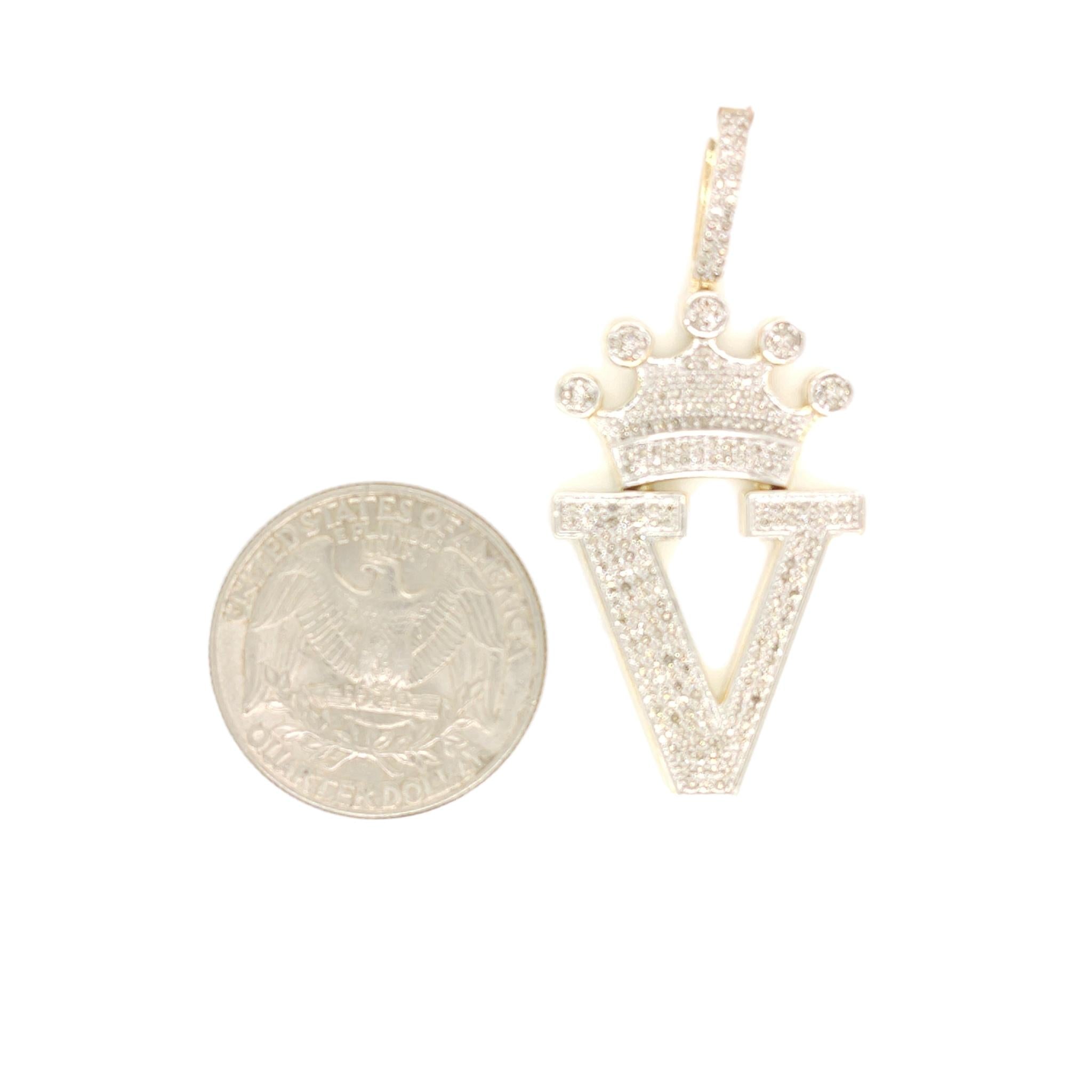 10K Yellow Gold Diamond V Letter Charm