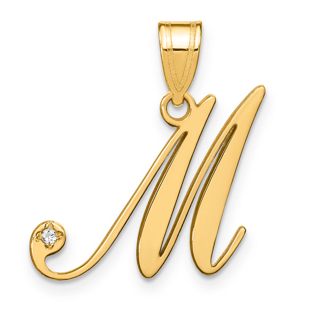 14KY Diamond Script Letter M Initial Pendant