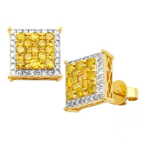 10KY 1.50CTW YELLOW AND WHITE DIAMOND SQUARE CLUSTER