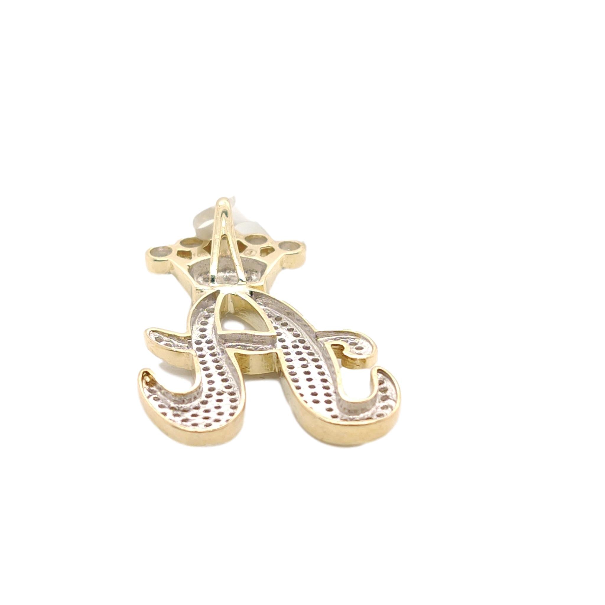 10K Yellow Gold Diamond A Letter Charm with Crown Small size