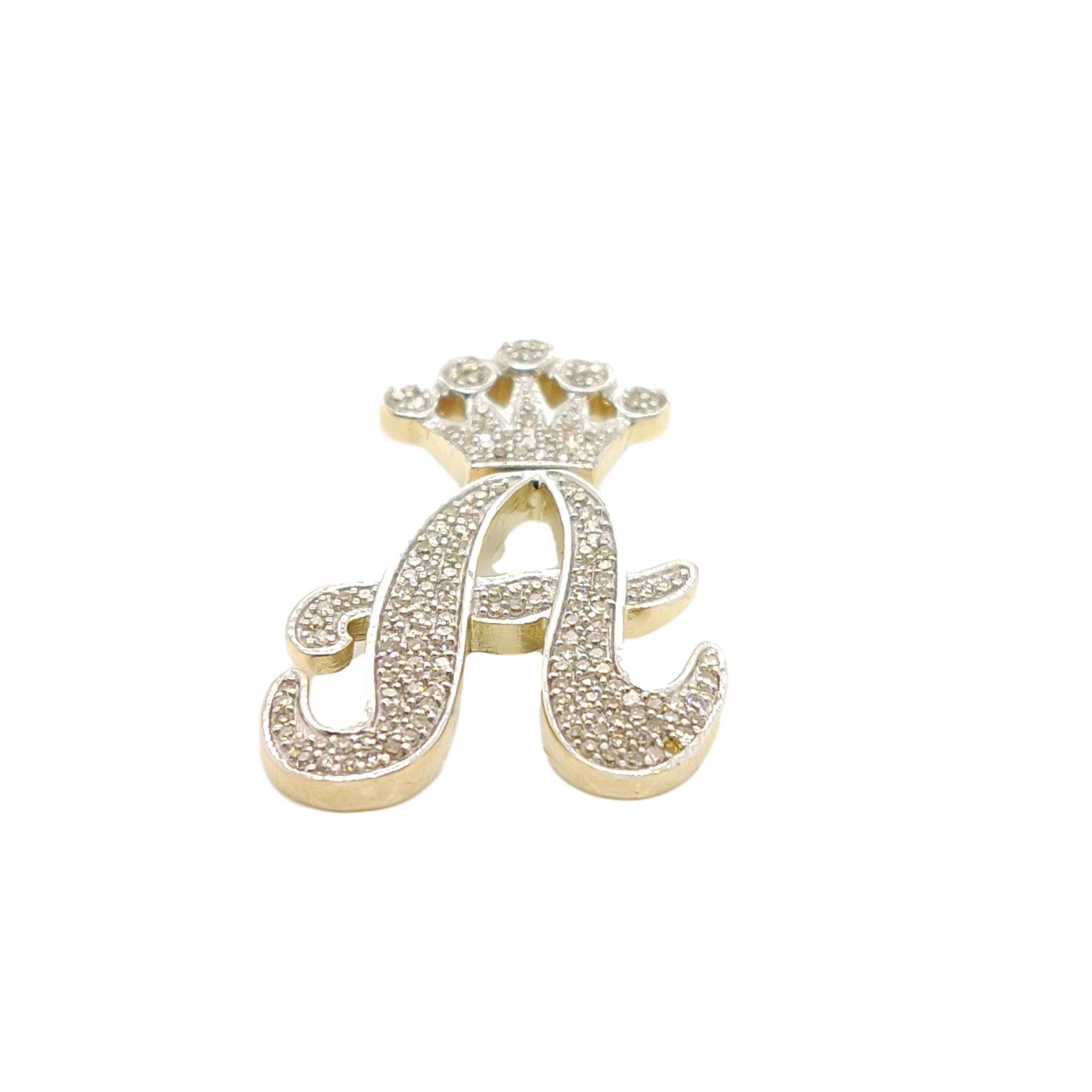 10K Yellow Gold Diamond A Letter Charm with Crown Small size