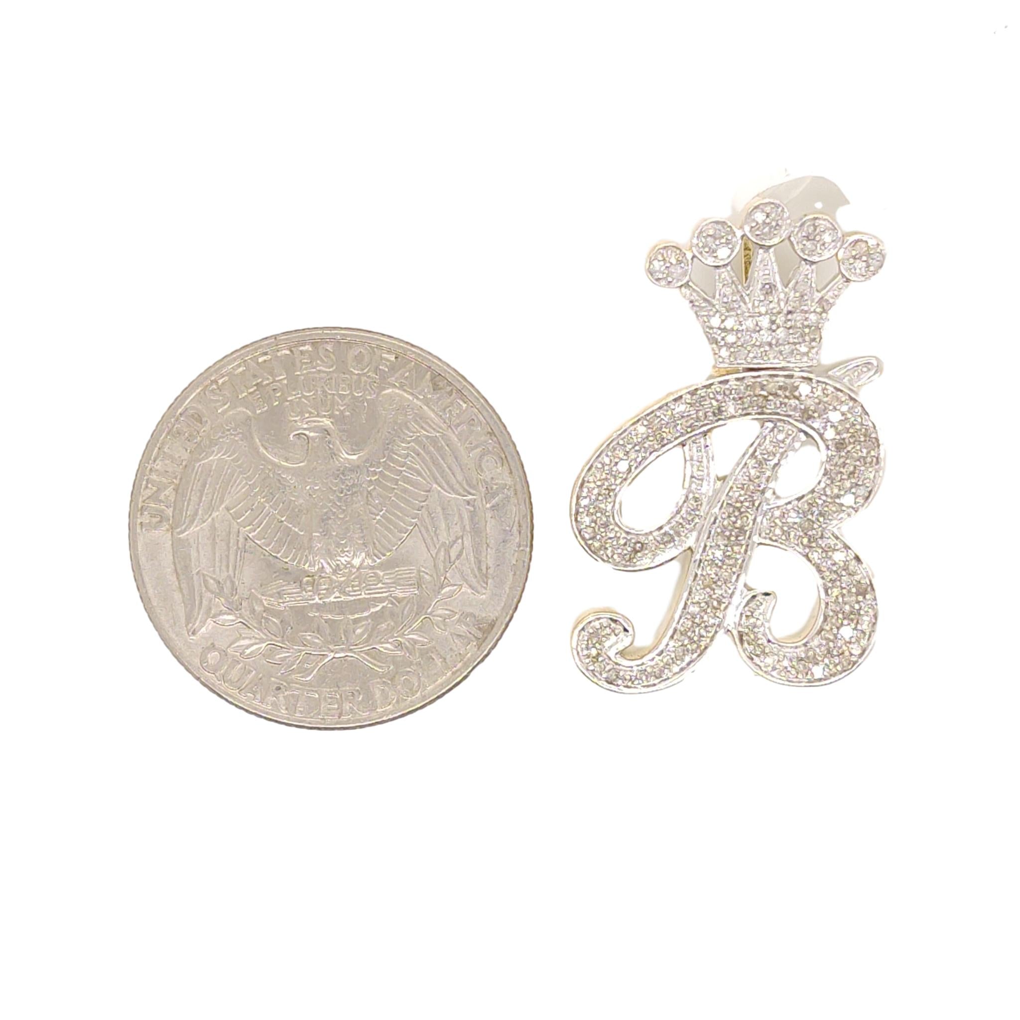 10K Yellow Gold Diamond B Letter Charm with Crown Small Size